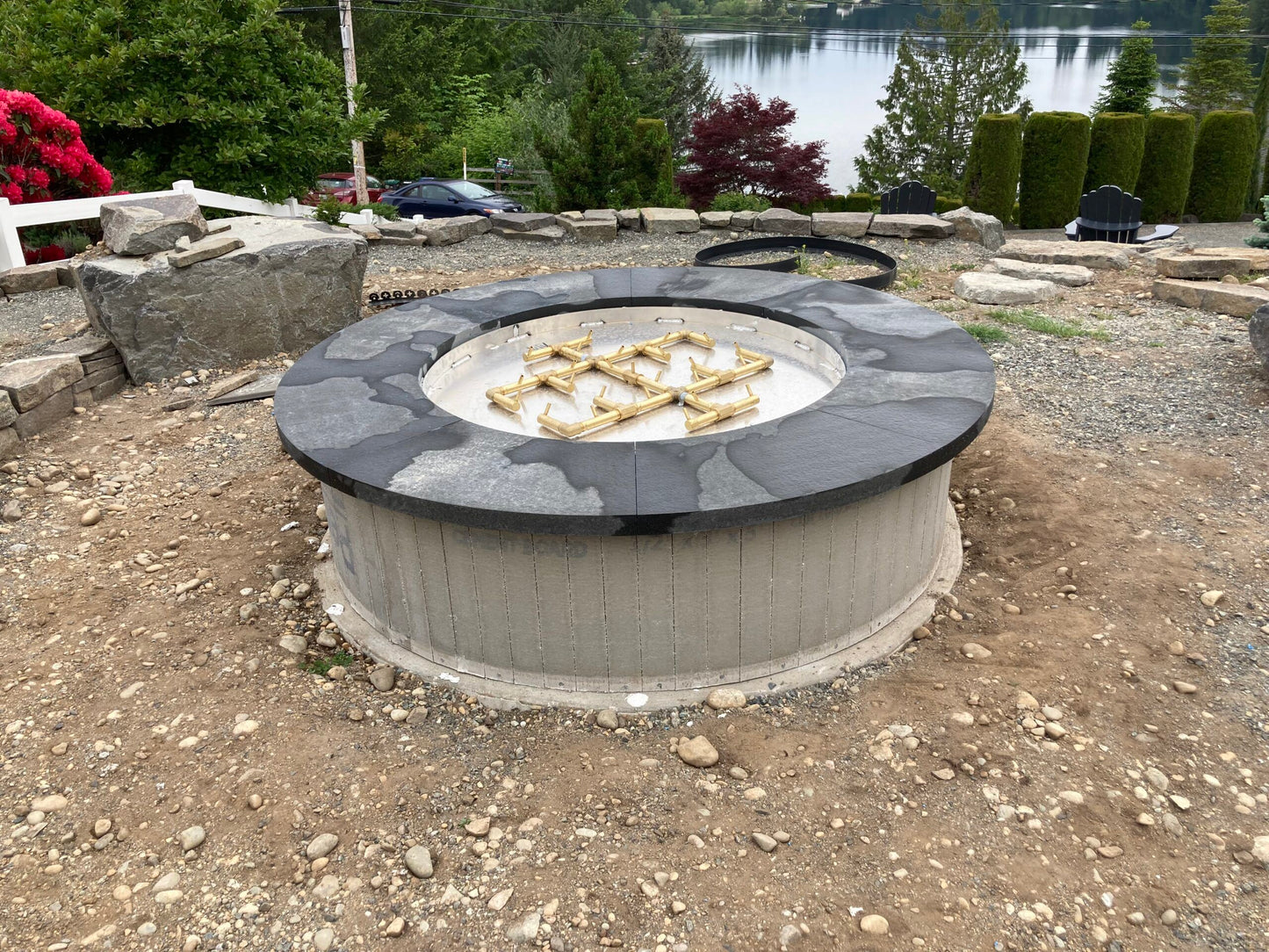 Circular Ready to Finish Fire Pit with Warming Trends Crossfire Burner