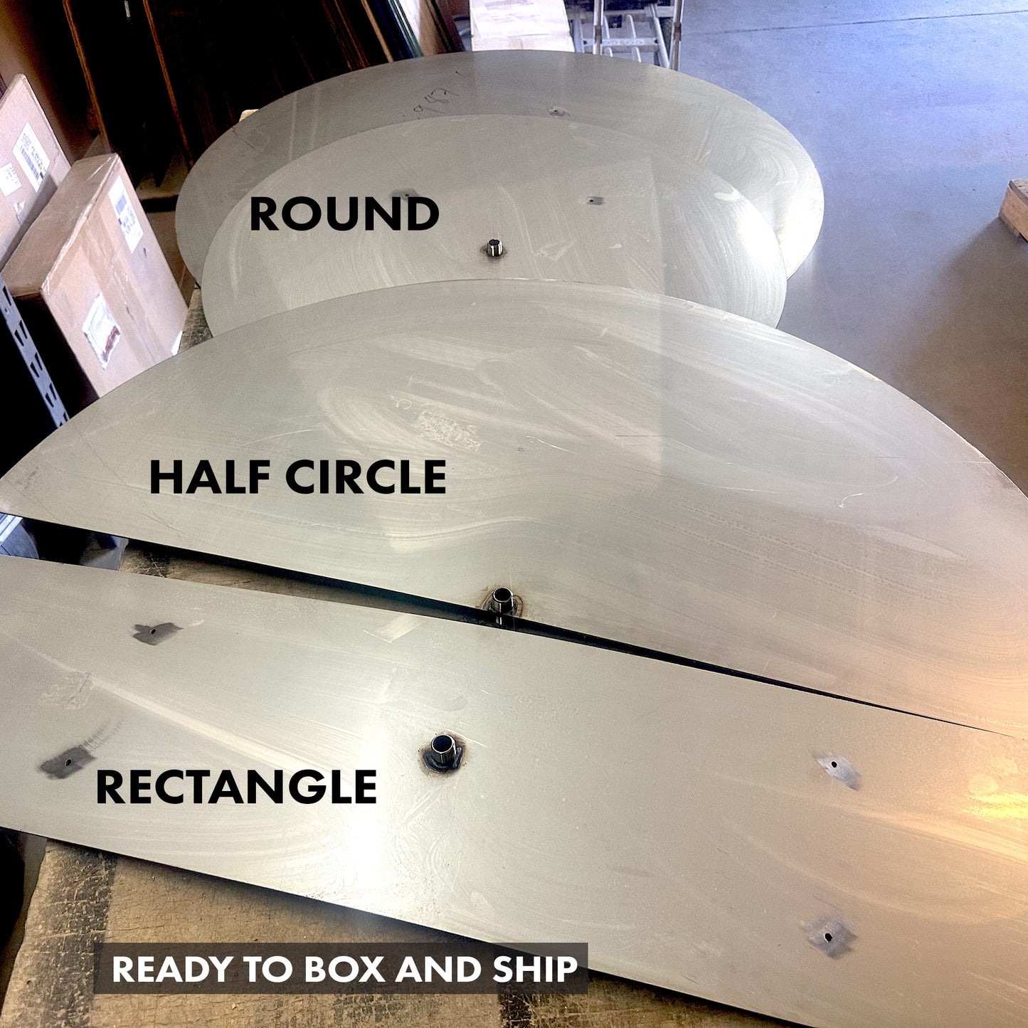 Different shapes of 43″ – 48″ Custom Round Flat, Stainless Steel Burner Pan