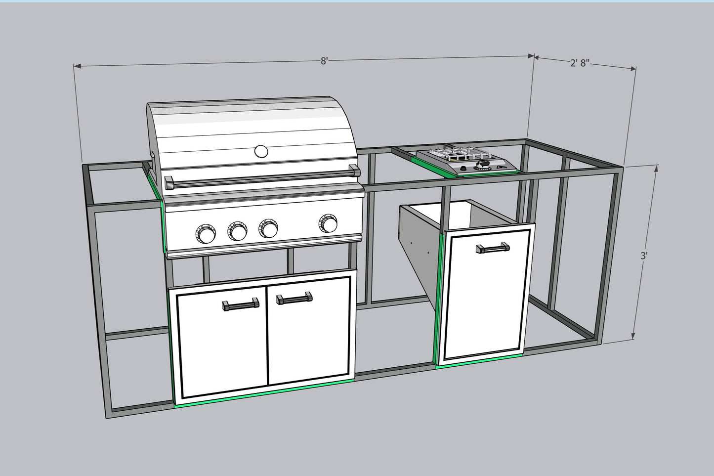 Custom 8' DIY BBQ Island Frame