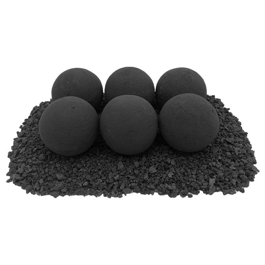 4" Matte Black Lite Stone Fire Balls - Set of 6