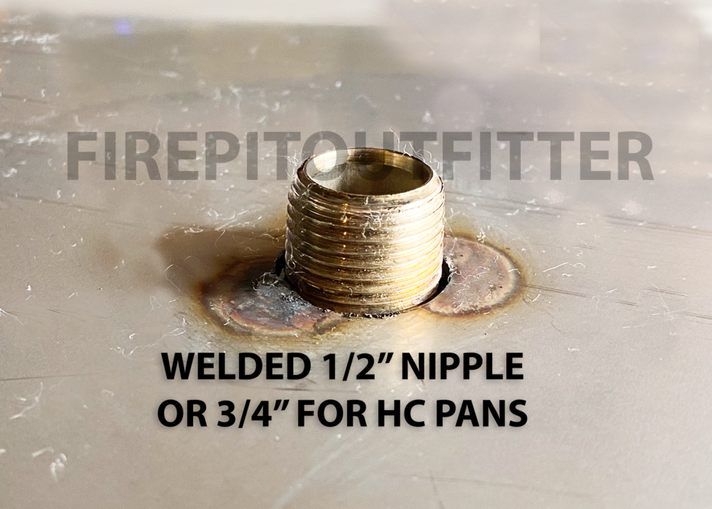 A closep on a nippe for Burner Pan With Installation Collar. Stainless Steel 31-36″. -Fire Pit Outfitter