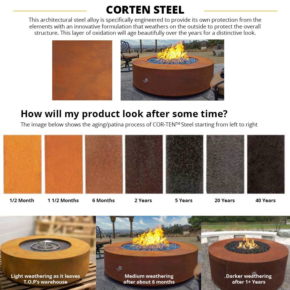 Mesa Cor-Ten Steel Rectangle Gas Fire Pit (3 sizes)