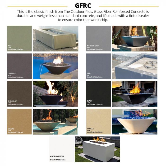 GFRC concrete finish variations for 37" Sienna Gas Fire Pit.
