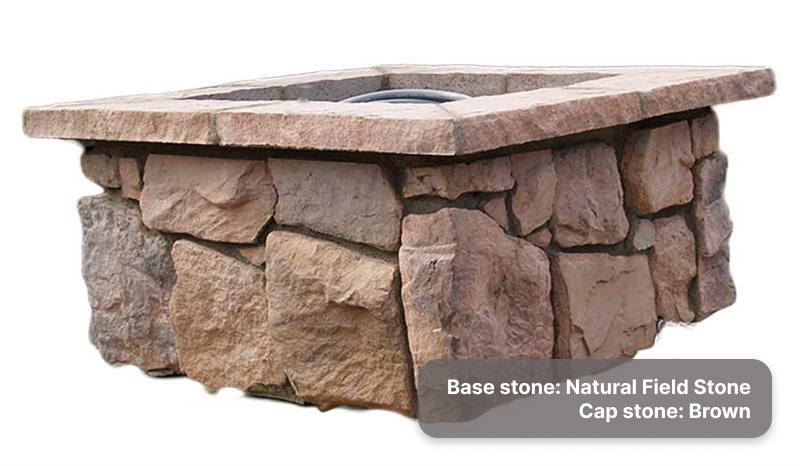 Custom stone fire pit with Field Stone base and "Brown" cap stones