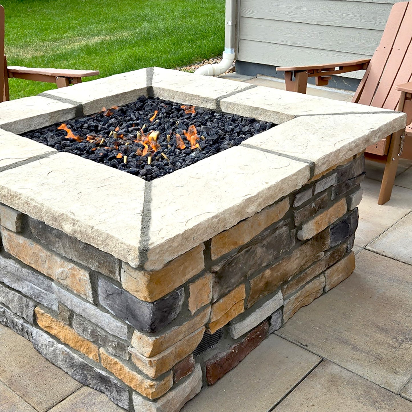 46″ Square Custom Stone Gas Fire Pit