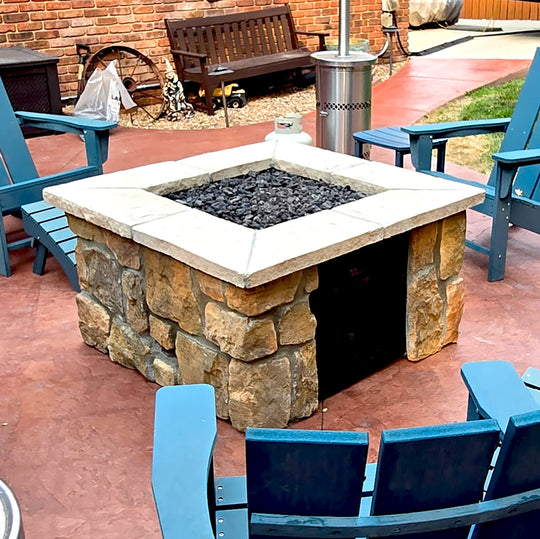 46″ Square Custom Stone Gas Fire Pit