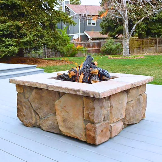 42" Square Custom Stone Gas Fire Pit