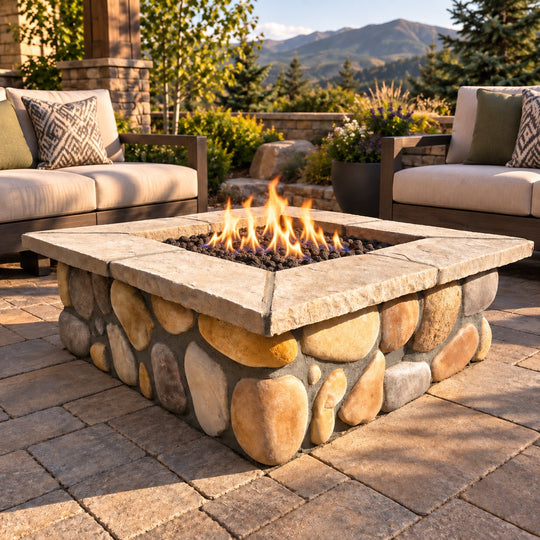 46″ Square Custom Stone Gas Fire Pit
