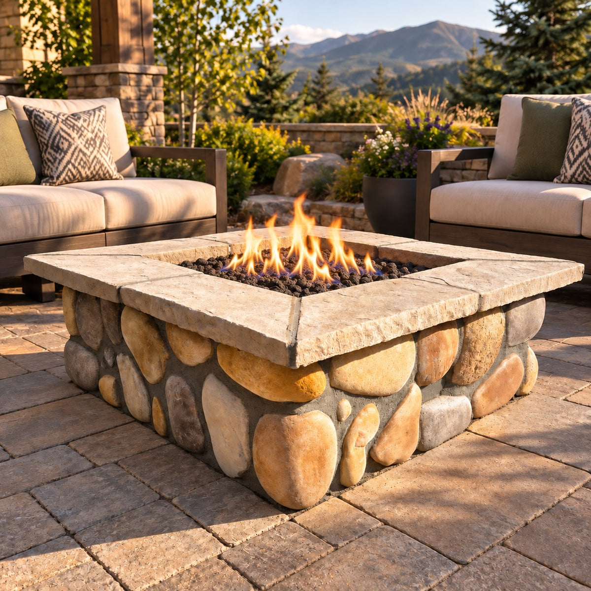 46″ Square Custom Stone Gas Fire Pit