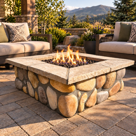 46″ Square Custom Stone Gas Fire Pit