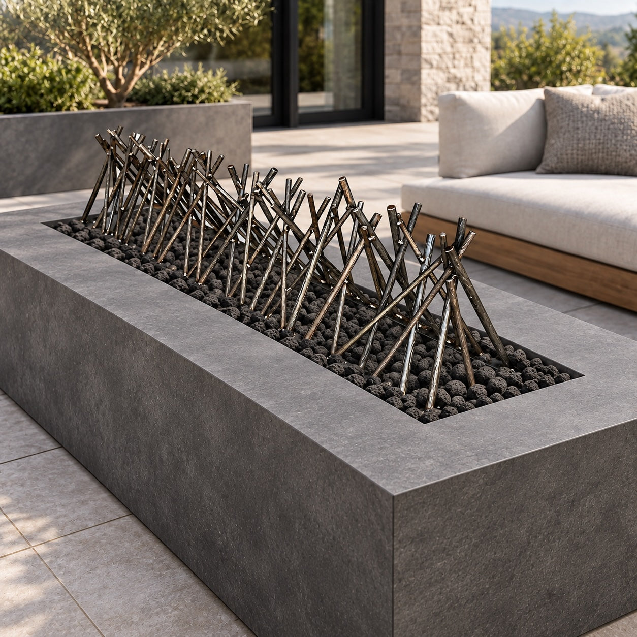 48" Linear Fire Twig Sculpture