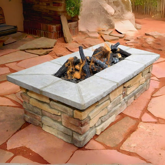 61″ x 31″ Rectangle Custom Stone Gas Fire Pit