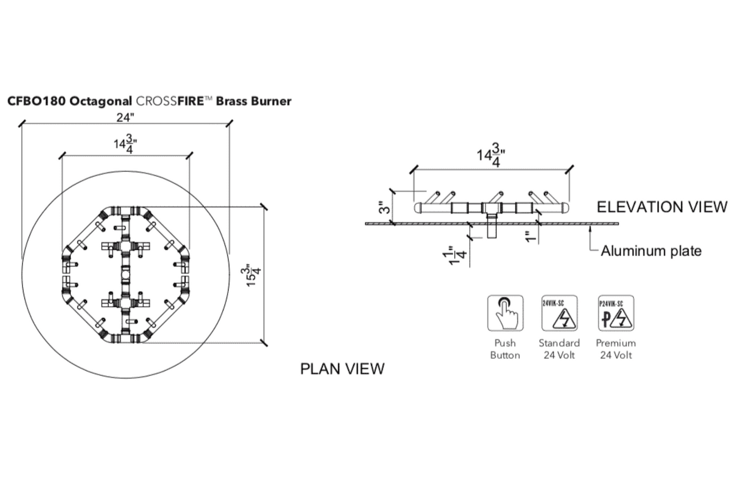 Warming Trends Crossfire Octagonal Style Brass Gas Fire Pit Burners