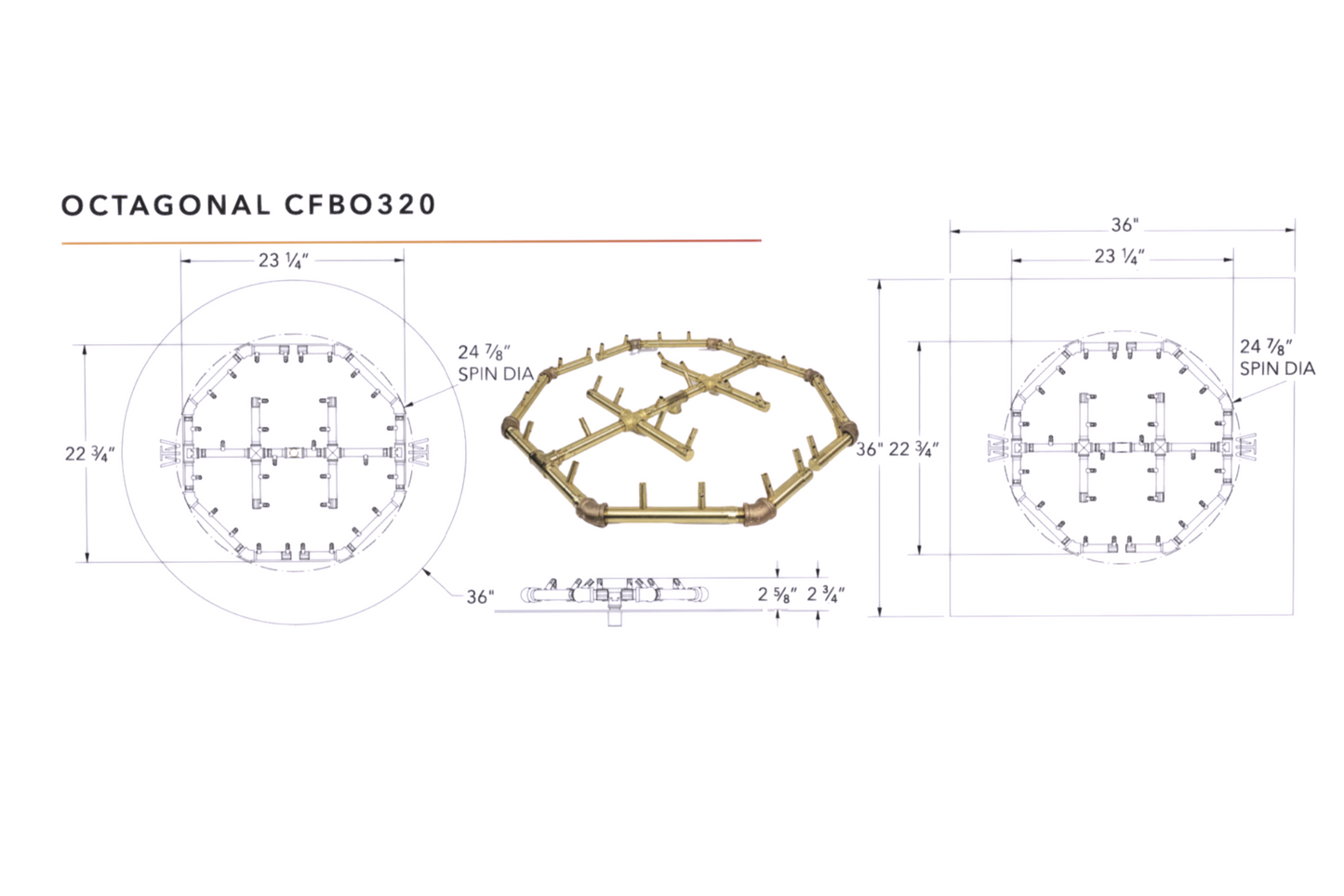 Warming Trends Crossfire Octagonal Style Brass Gas Fire Pit Burners