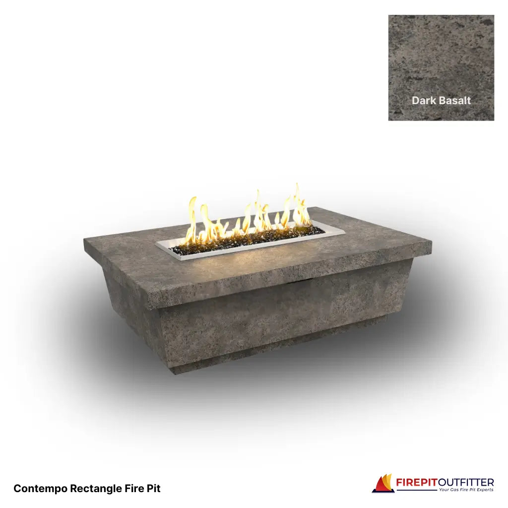 Contempo reclangular fire pit in dark basalt finish.