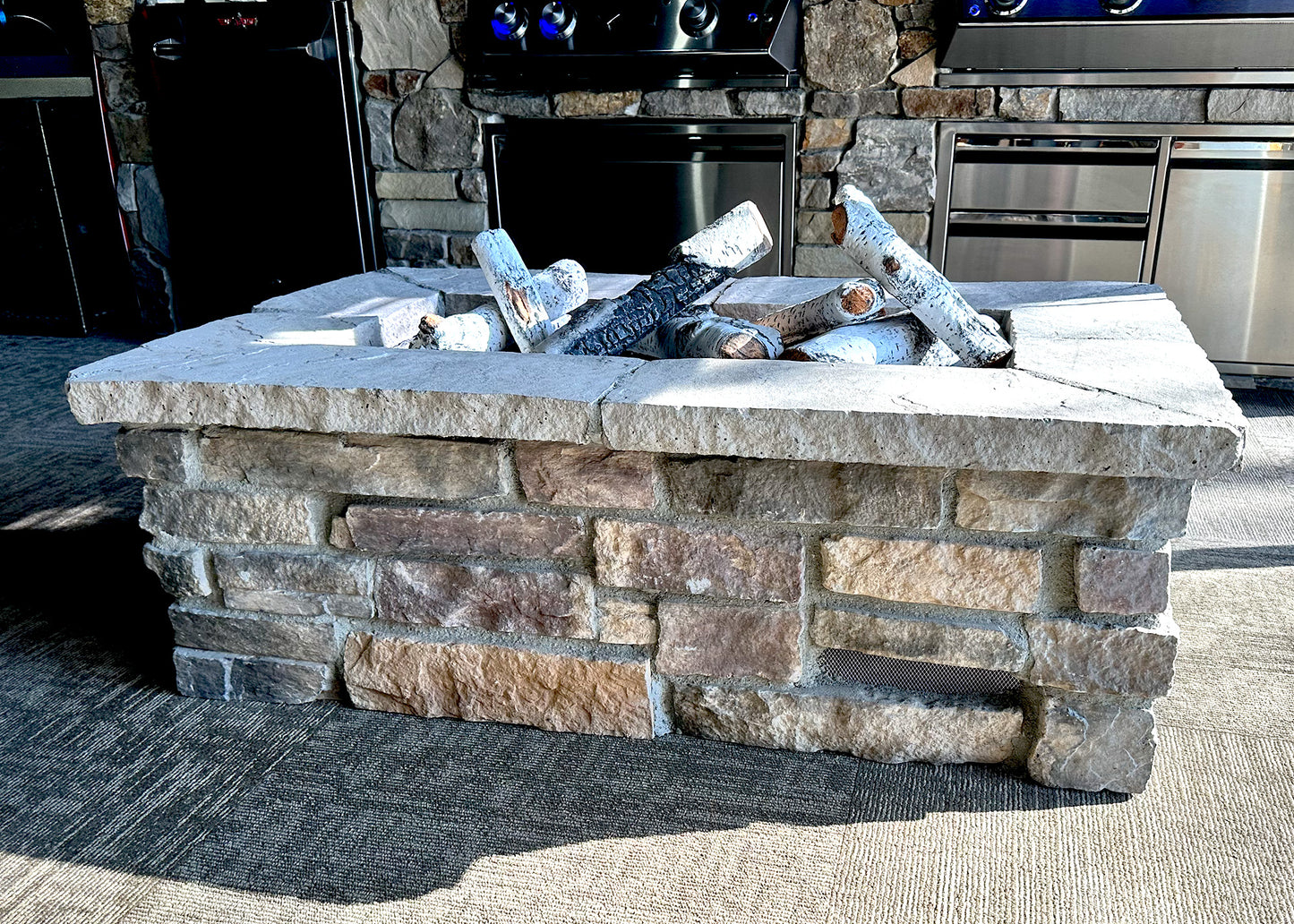 "Ready To Ship″ 48" x 30″ x 16h Rectangle Custom Stone Gas Fire Pit