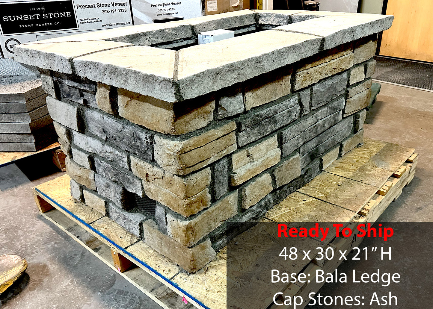 "Ready To Ship″ 48" x 30″ x  21" H Rectangle Custom Stone Gas Fire Pit