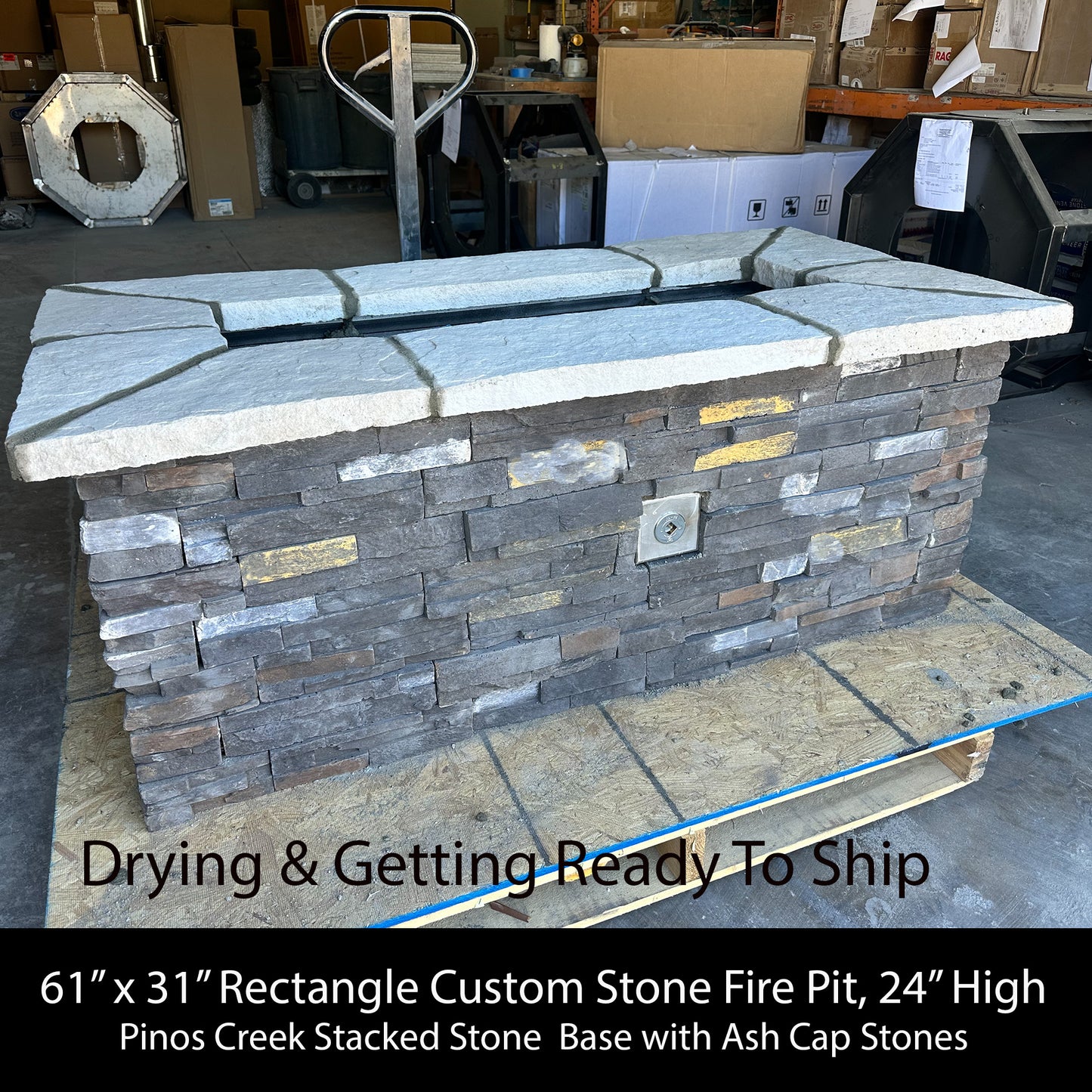 61″ x 31″ Rectangle Custom Stone Gas Fire Pit