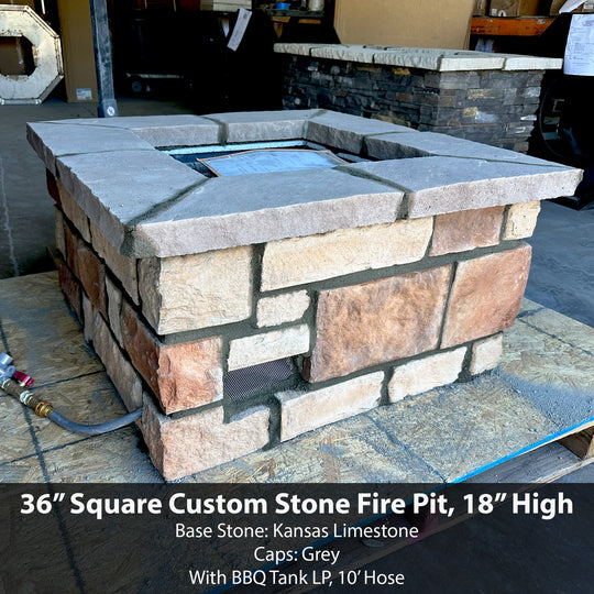 36″ Square Custom Stone Gas Fire Pit