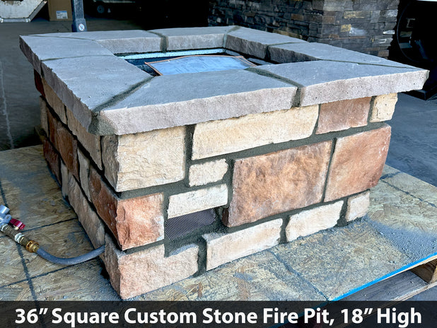 36″ Square Custom Stone Gas Fire Pit