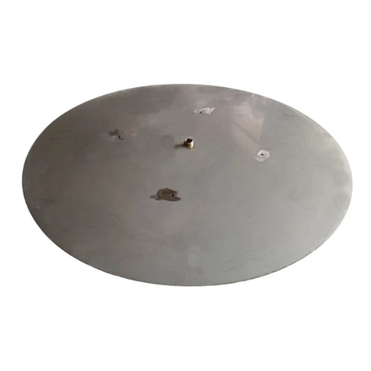 19″ – 24″ Custom Round Flat, Stainless Steel Burner Pan with holes on a white background