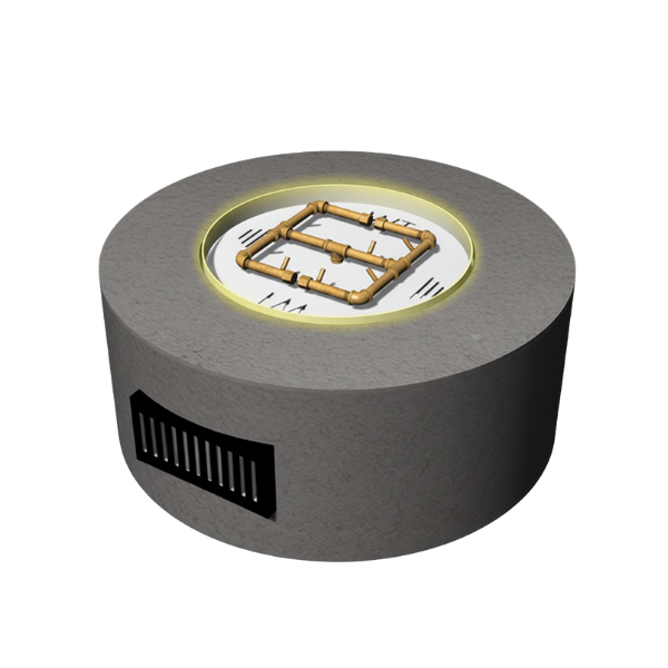 Diagram of a fire pit and a burner pan inside.