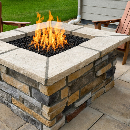 custom stone gas fire pit square