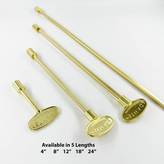 Brass Valve Keys 8″ to 24″ lengths. 1/4″ key socket