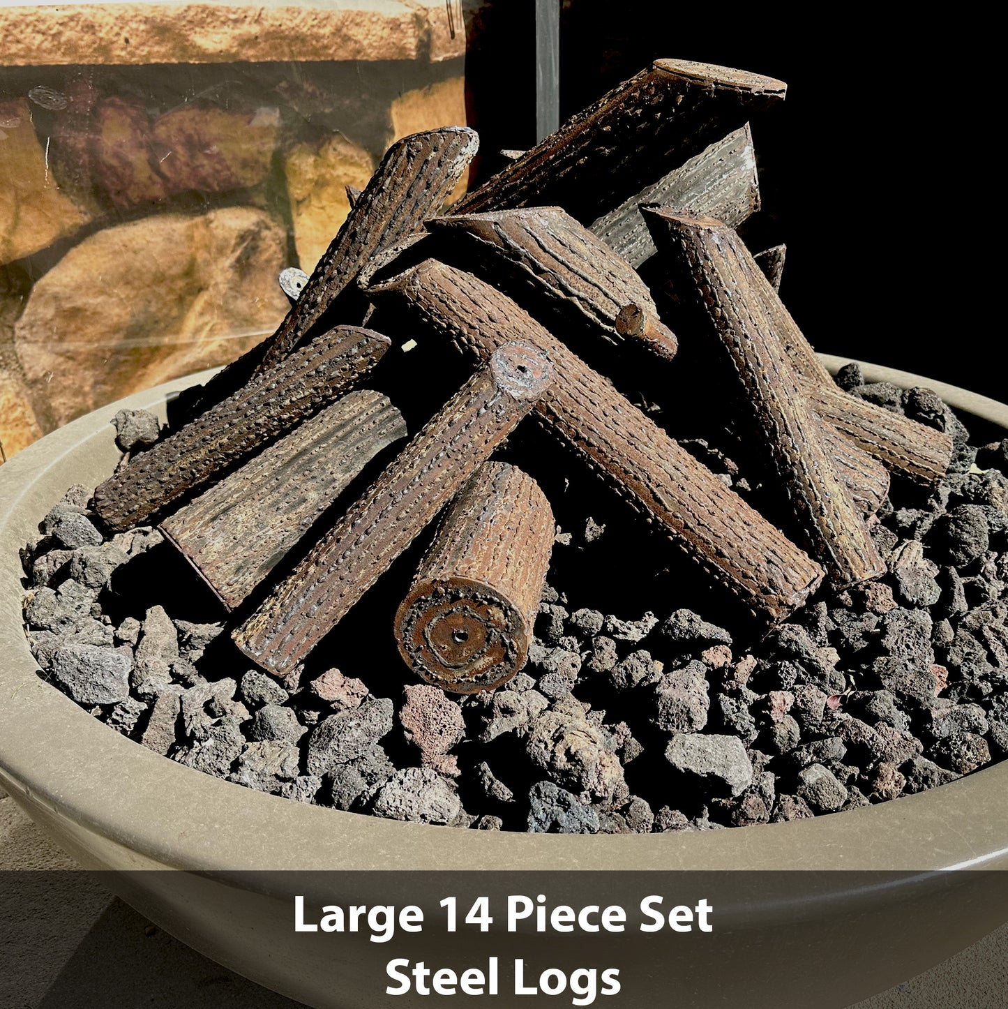 steel gas fire pit log set