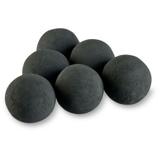 4" Matte Black Lite Stone Fire Balls - Set of 6