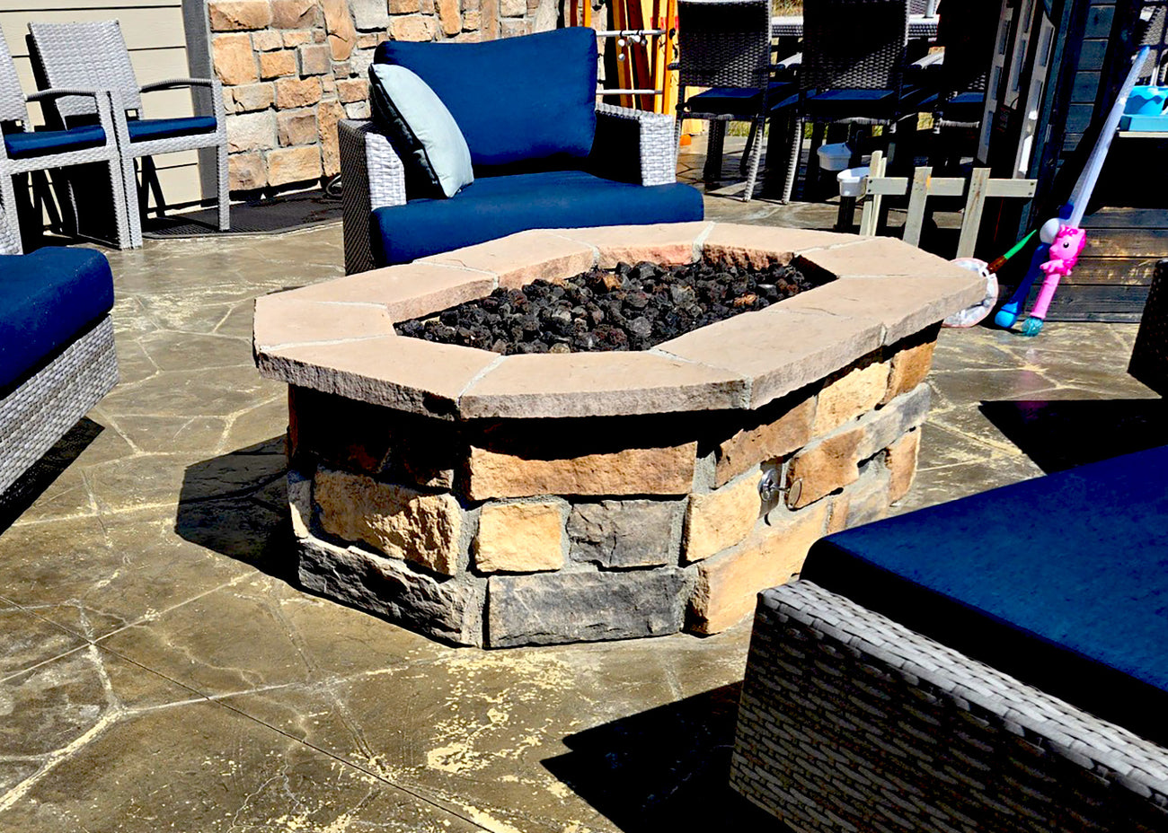 61″ x 42″ Rectagon Custom Stone Gas Fire Pit