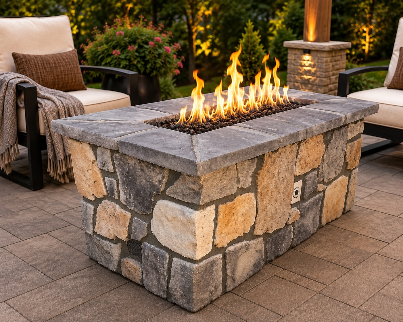 61″ x 31″ Rectangle Custom Stone Gas Fire Pit