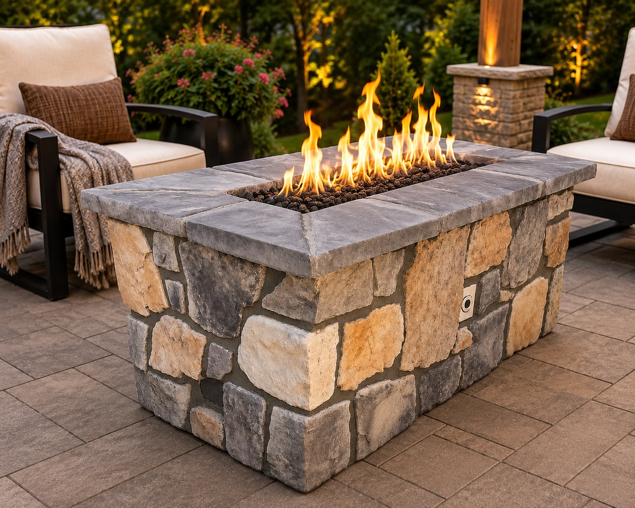 61″ x 31″ Rectangle Custom Stone Gas Fire Pit