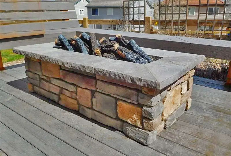 61″ x 31″ Rectangle Custom Stone Gas Fire Pit