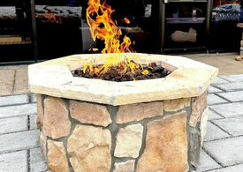custom fire pit with "natural field stone" base and "natural" cap stone
