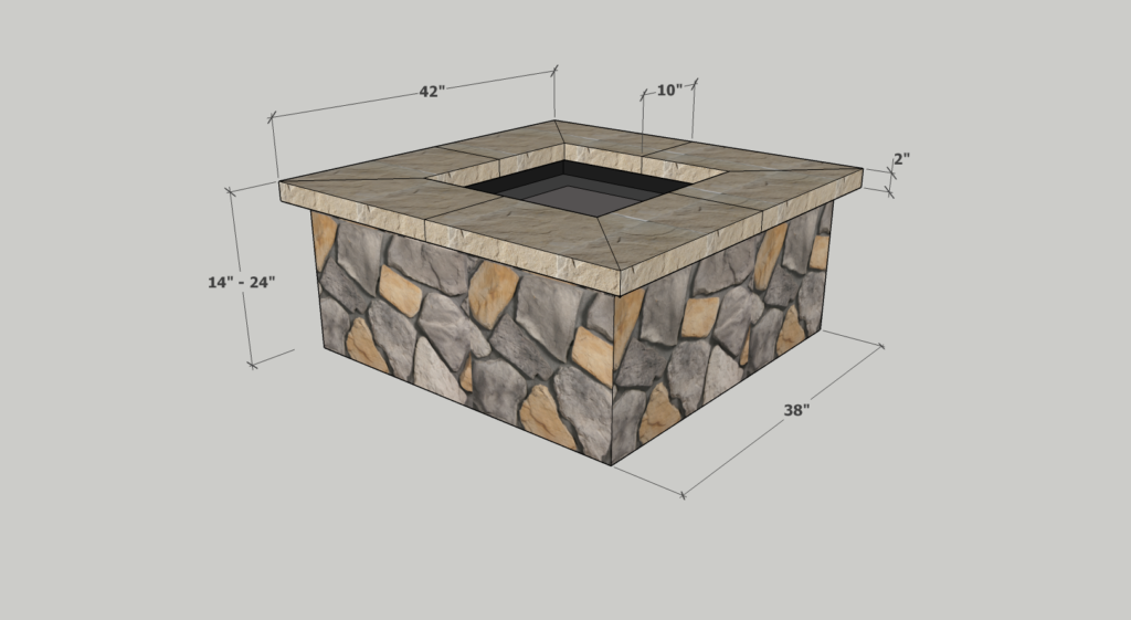 42" Square Custom Stone Gas Fire Pit