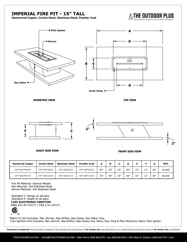 Imperial Linear Powder Coated Fire Pit– 15″ or 24″ Tall