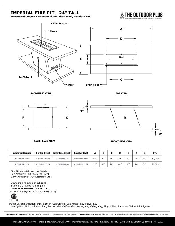 Imperial Linear Powder Coated Fire Pit– 15″ or 24″ Tall