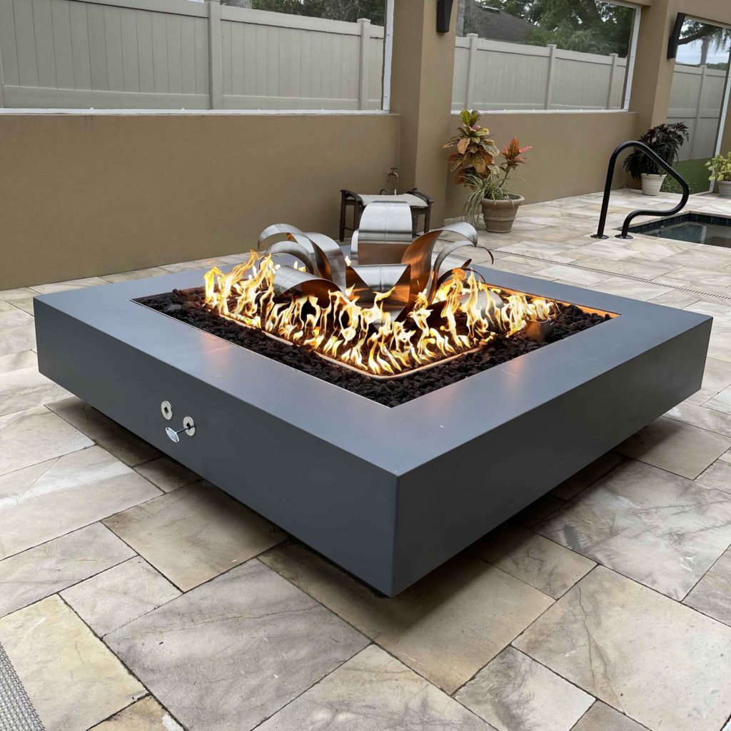 Cabo Powder Coat Steel Gas Fire Pit- Square (3 sizes)