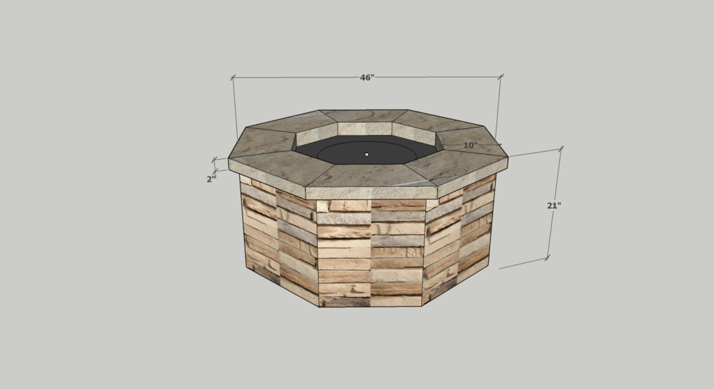 46" Octagon Custom Stone Gas Fire Pit