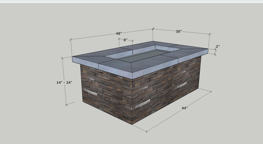 "Ready To Ship″ 48" x 30″ x  21" H Rectangle Custom Stone Gas Fire Pit