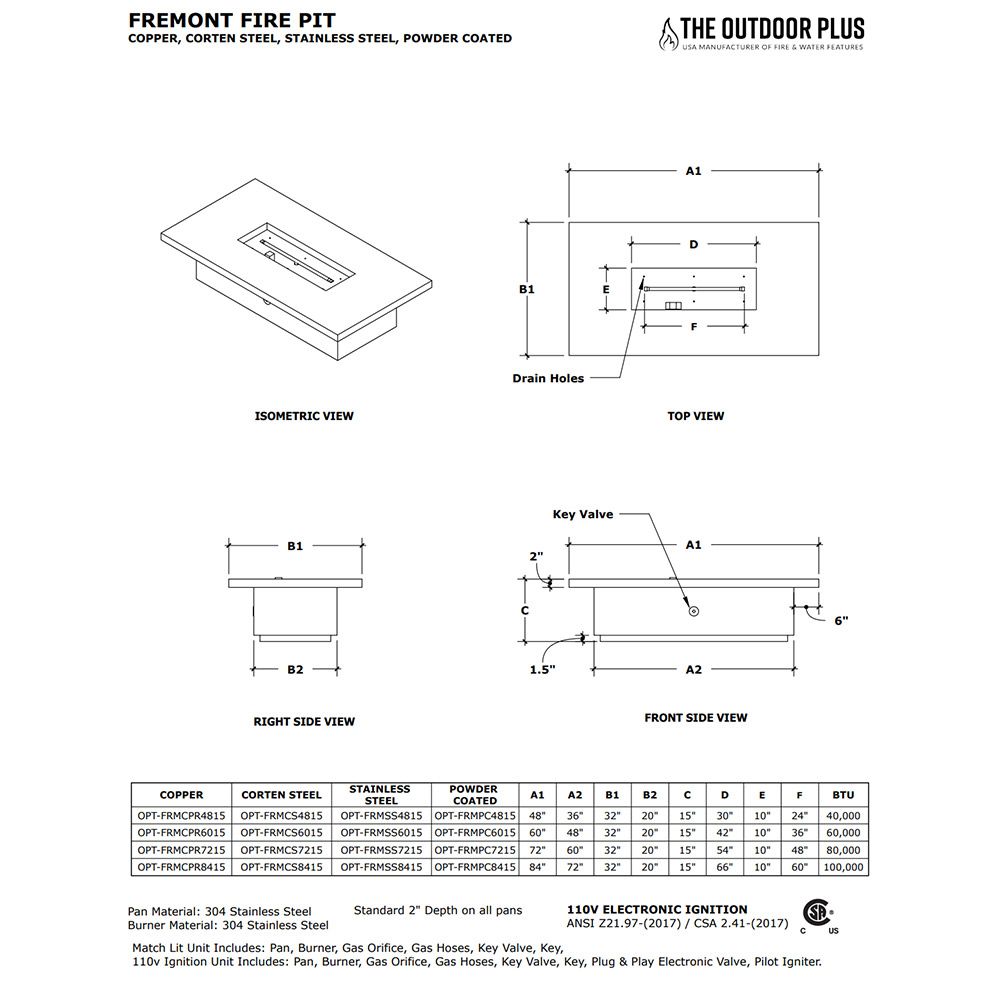 Fremont Linear Powder Coated Fire Pit– 15″ or 24″ Tall