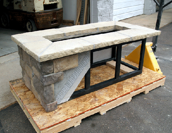A fire pit built with Custom Rectangle DIY Fire Pit Kit 39″ x 21″ x ?