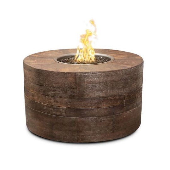 Sequoia Round Wood Grain Finish GFRC Gas Fire Pit, 24″ Tall