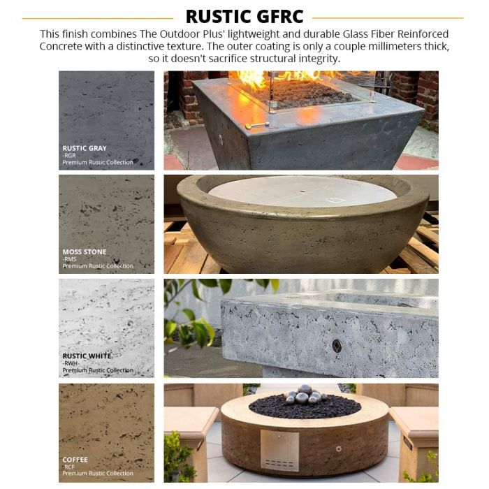 Rustic GFRC concrete color variations for 48" Sedona Gas Fire Pit Bowl.